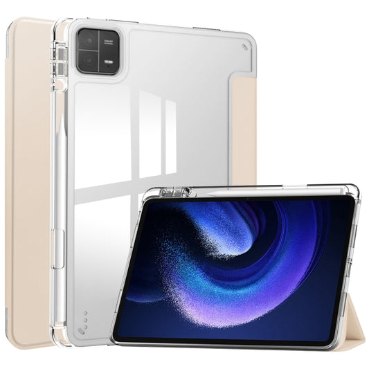 For Xiaomi Pad 6 / 6 Pro 3-fold Clear TPU Smart Leather Tablet Case(Apricot) - free shipping - PMC Jewellery - Order now!
