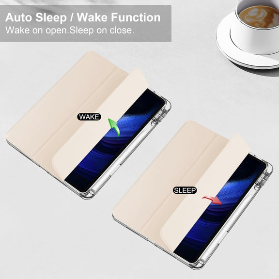 For Xiaomi Pad 6 / 6 Pro 3-fold Clear TPU Smart Leather Tablet Case(Apricot)