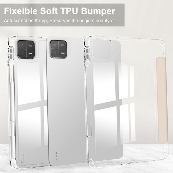 For Xiaomi Pad 6 / 6 Pro 3-fold Clear TPU Smart Leather Tablet Case(Apricot)
