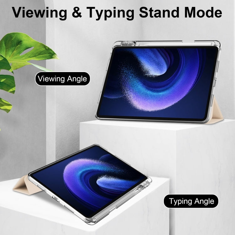 For Xiaomi Pad 6 / 6 Pro 3-fold Clear TPU Smart Leather Tablet Case(Apricot)