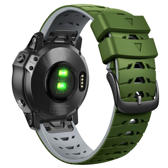 For Garmin Fenix 7 22mm Trapezoidal Quick Release Silicone Watch Band(Army Green Grey)