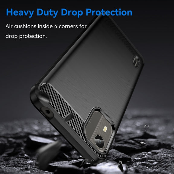 For Nokia C12 Brushed Texture Carbon Fiber TPU Phone Case(Black)