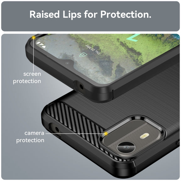 For Nokia C12 Brushed Texture Carbon Fiber TPU Phone Case(Black)