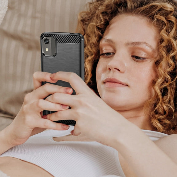 For Nokia C12 Brushed Texture Carbon Fiber TPU Phone Case(Black)