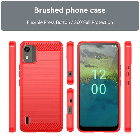 For Nokia C12 Plus Brushed Texture Carbon Fiber TPU Phone Case(Red)