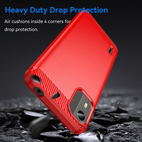 For Nokia C12 Plus Brushed Texture Carbon Fiber TPU Phone Case(Red)