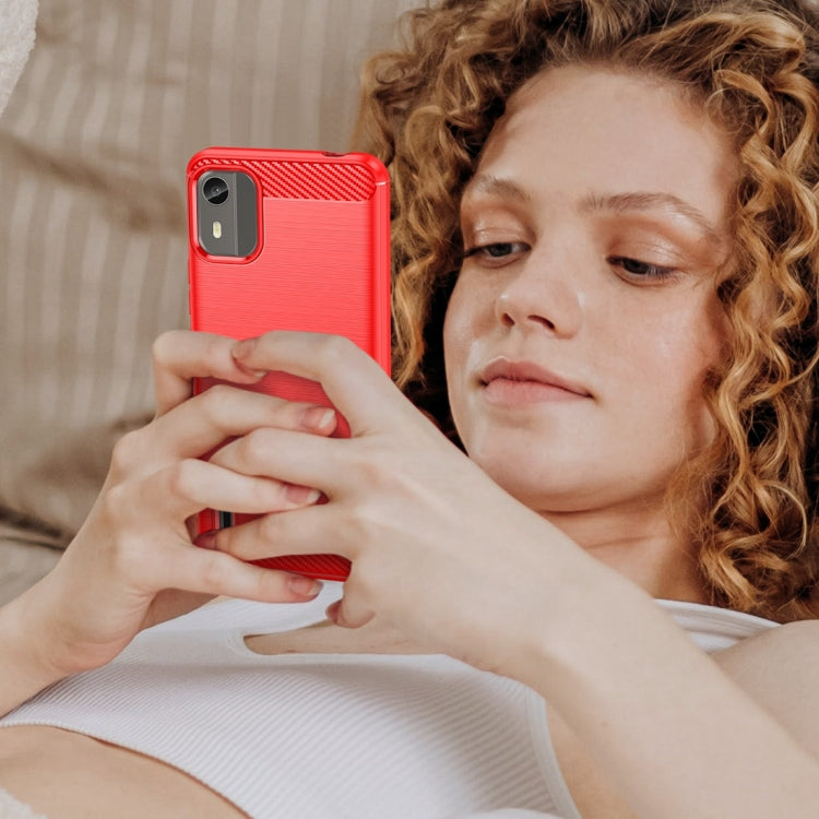 For Nokia C12 Plus Brushed Texture Carbon Fiber TPU Phone Case(Red) - Nokia Cases by PMC TechLife | Online Shopping South Africa | PMC TechLife | Buy Now Pay Later Mobicred