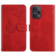 For Xiaomi Poco F5 HT03 Skin Feel Butterfly Embossed Flip Leather Phone Case(Red) - free shipping - PMC TechLife - Order now!