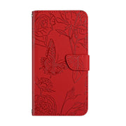 For Xiaomi Poco F5 HT03 Skin Feel Butterfly Embossed Flip Leather Phone Case(Red)