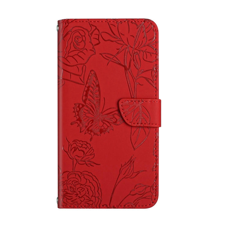 For Xiaomi Poco F5 HT03 Skin Feel Butterfly Embossed Flip Leather Phone Case(Red)