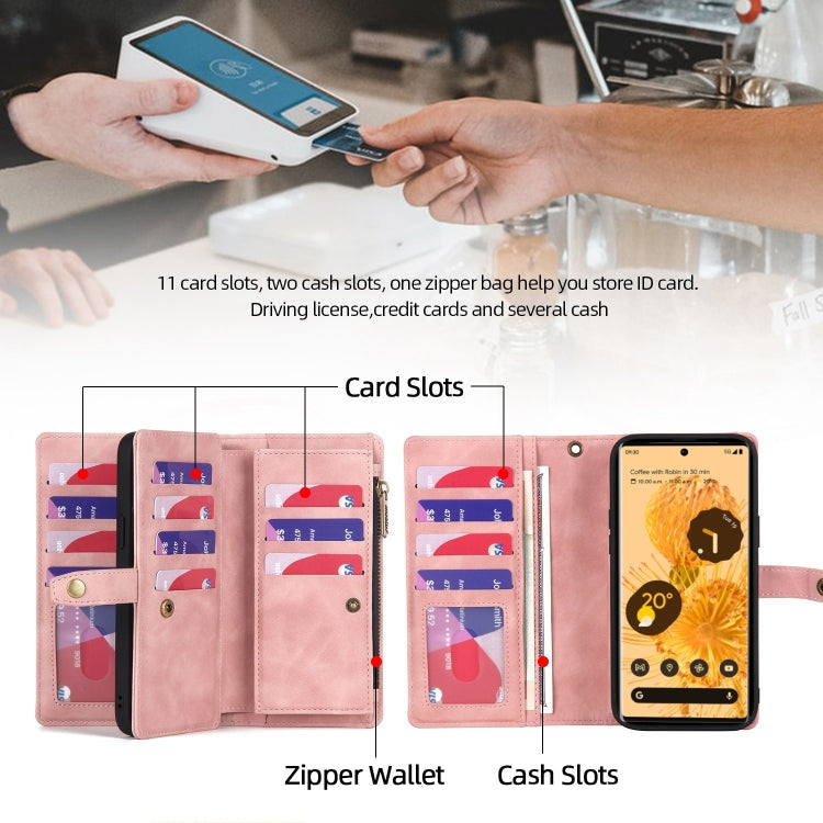 For Google Pixel 7 Zipper Wallet Detachable Magnetic Leather Phone Case(Pink) - free shipping - PMC TechLife - Order now!