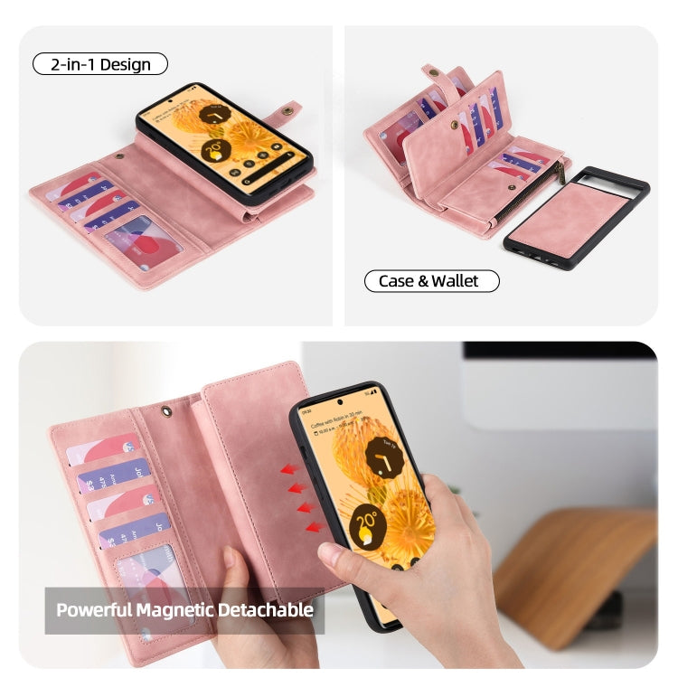 For Google Pixel 7 Zipper Wallet Detachable Magnetic Leather Phone Case(Pink) - free shipping - PMC TechLife - Order now!