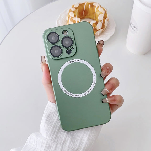 For iPhone 12 Pro Max Magsafe Magnetic PC Shockproof Phone Case With Camera Lens(Green)