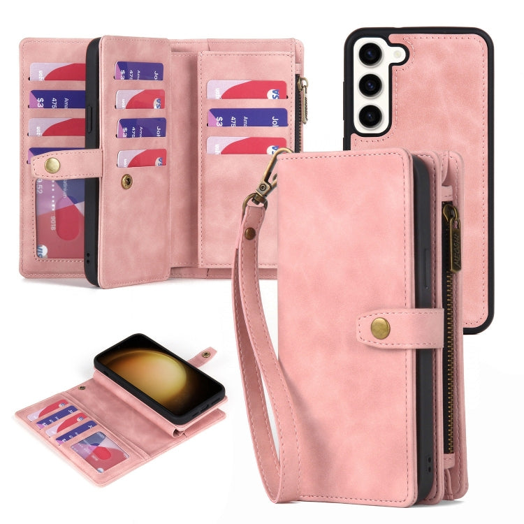 For Samsung Galaxy S23 5G Zipper Wallet Magnetic Detachable Leather Phone Case(Pink) - free shipping - PMC TechLife - Order now!