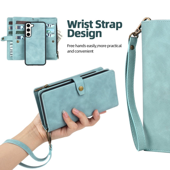 For Samsung Galaxy S23 5G Zipper Wallet Magnetic Detachable Leather Phone Case(Blue)
