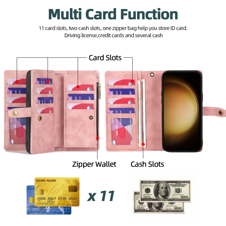 For Samsung Galaxy S23+ 5G Zipper Wallet Detachable MagSafe Leather Phone Case(Pink) - Galaxy S23+ 5G Cases by PMC TechLife | Online Shopping South Africa | PMC TechLife