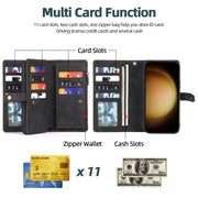 For Samsung Galaxy S23+ 5G Zipper Wallet Magnetic Detachable Leather Phone Case(Black)