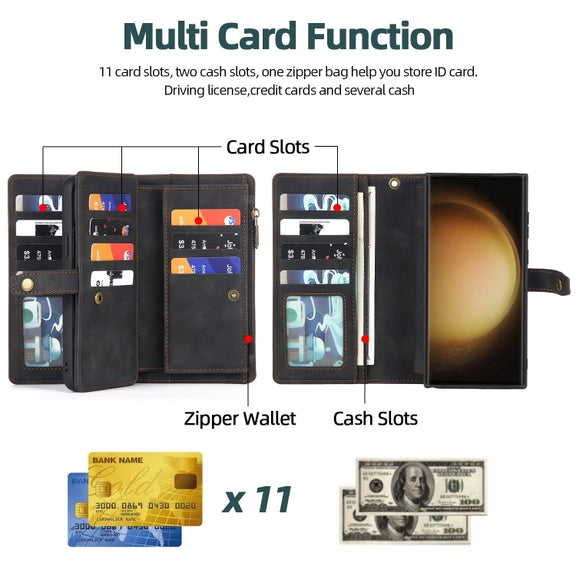 For Samsung Galaxy S23 Ultra 5G Zipper Wallet Magnetic Detachable Leather Phone Case(Black)