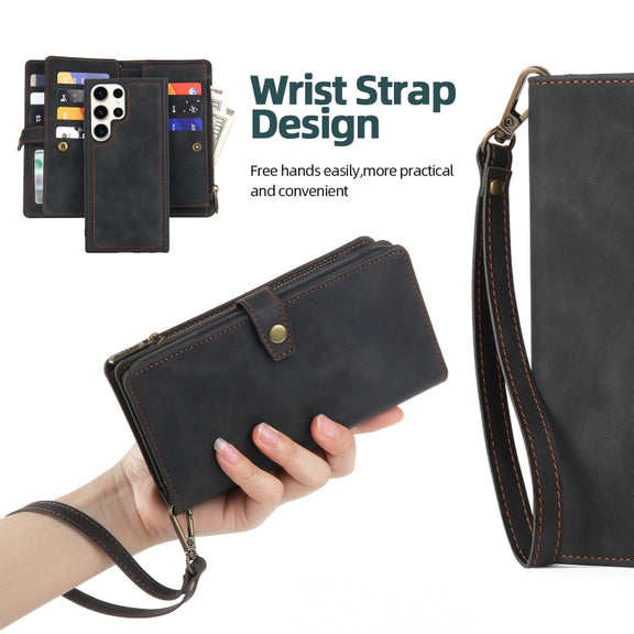 For Samsung Galaxy S23 Ultra 5G Zipper Wallet Magnetic Detachable Leather Phone Case(Black)