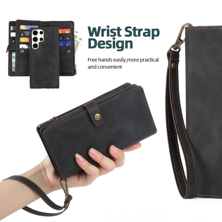For Samsung Galaxy S23 Ultra 5G Zipper Wallet Magnetic Detachable Leather Phone Case(Black)
