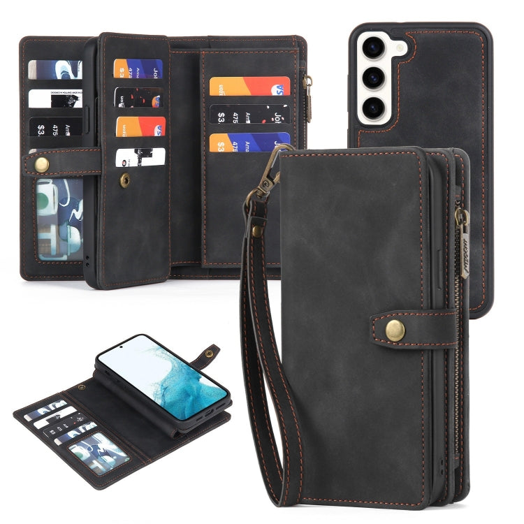 For Samsung Galaxy S22 5G Zipper Wallet Magnetic Detachable Leather Phone Case(Black) - free shipping - PMC TechLife - Order now!