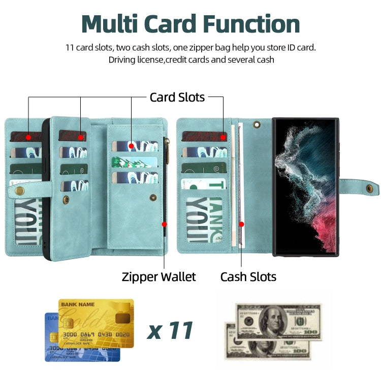 For Samsung Galaxy S22 Ultra 5G Zipper Wallet Magnetic Detachable Leather Phone Case(Blue) - free shipping - PMC TechLife - Order now!