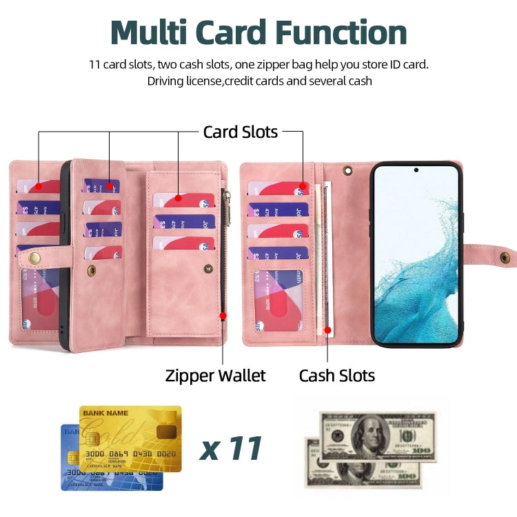 For Samsung Galaxy S10+ Zipper Wallet Detachable MagSafe Leather Phone Case(Pink)