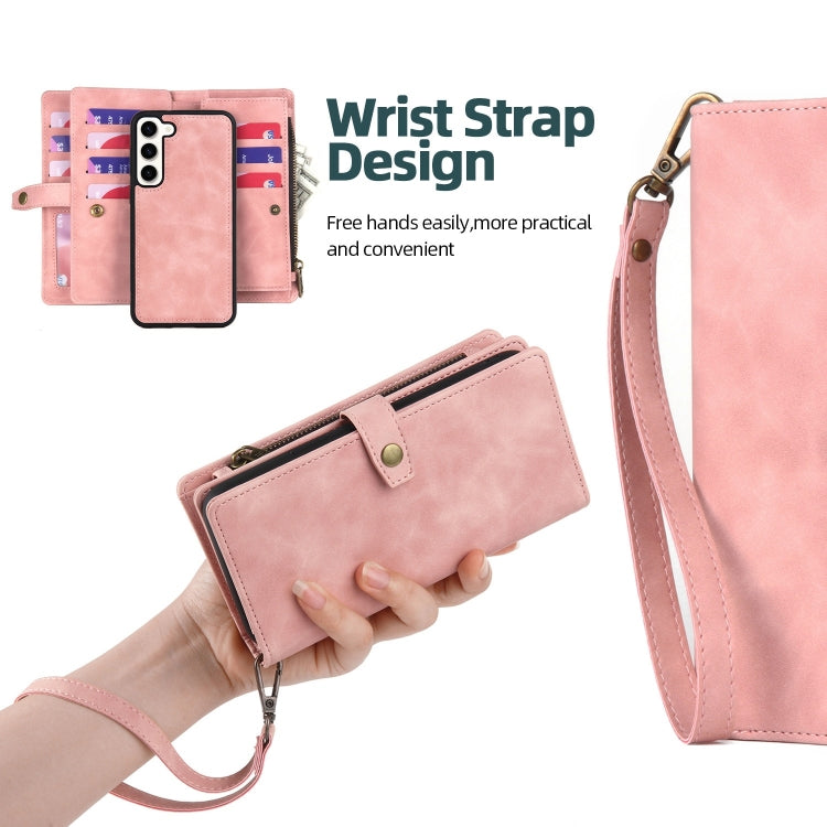 For Samsung Galaxy S10+ Zipper Wallet Detachable MagSafe Leather Phone Case(Pink)