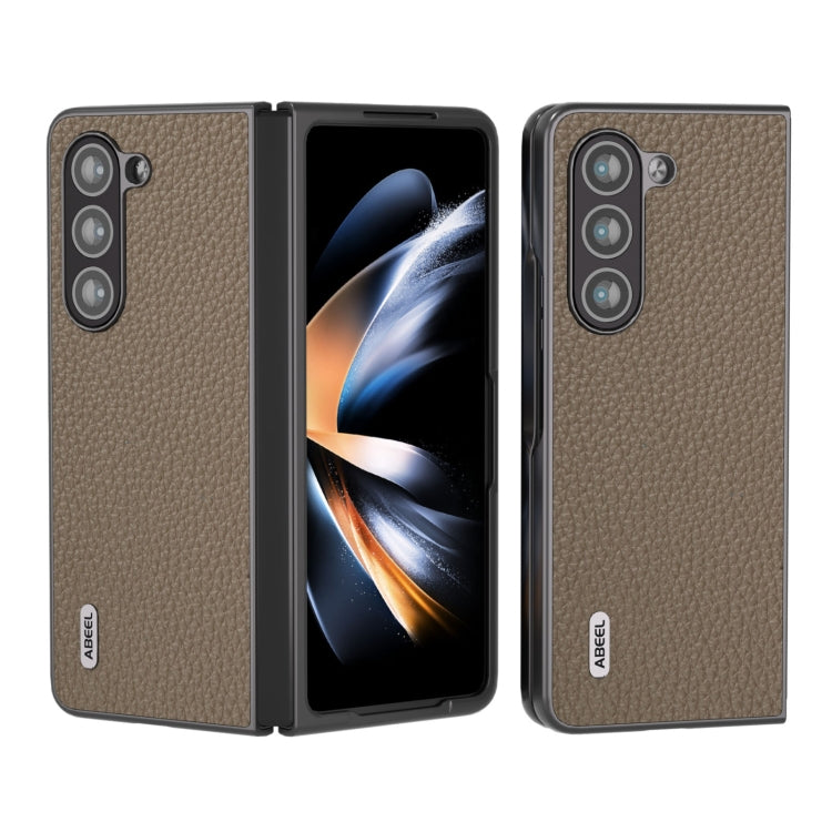 For Samsung Galaxy Z Fold5 ABEEL Genuine Leather Litchi Texture Phone Case(Grey) - free shipping - PMC TechLife - Order now!