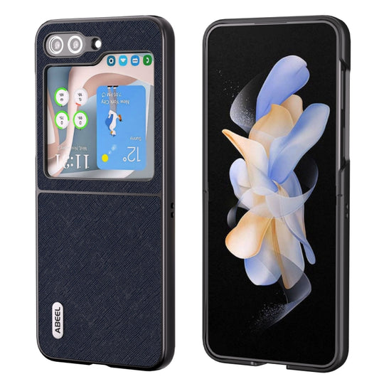 For Samsung Galaxy Z Flip5 ABEEL Cross Texture Genuine Leather Phone Case(Blue) - free shipping - PMC Jewellery - Order now!