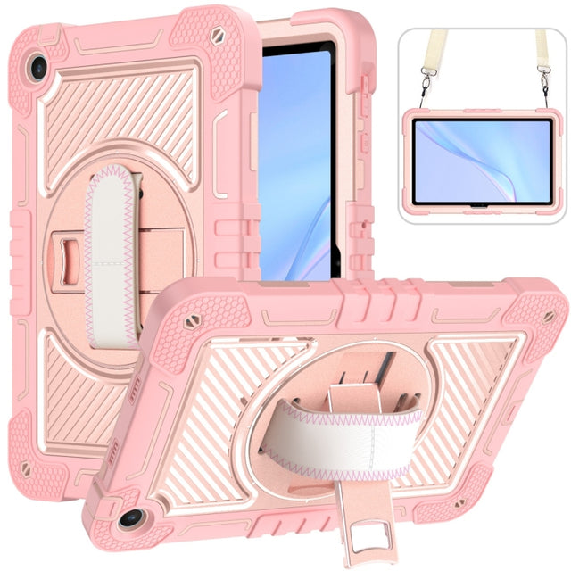 For Huawei MatePad SE 10.4 360 Degree Rotation PC Contrast Silicone Tablet Case(Rose Gold)