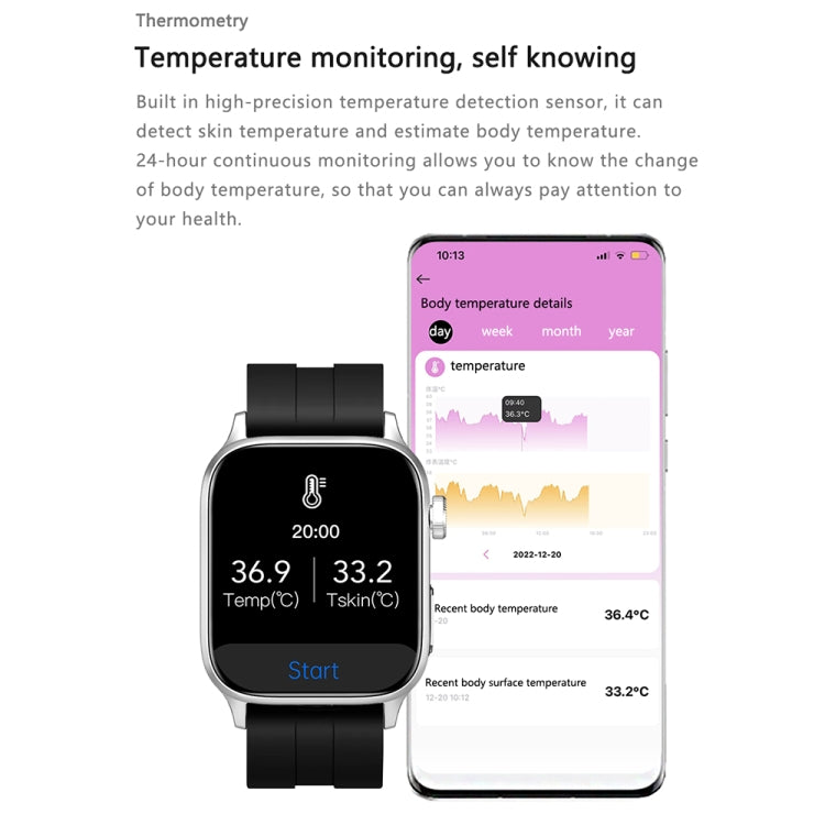 GT22 1.85 inch TFT Screen Silicone Band Health Smart Watch, Support Bluetooth Call / Plateau Blood Oxygen / Body Temperature / Arrhythmia / TI Heart Rate Monitoring(Black Silver) -  by PMC TechLife | Online Shopping South Africa | PMC TechLife