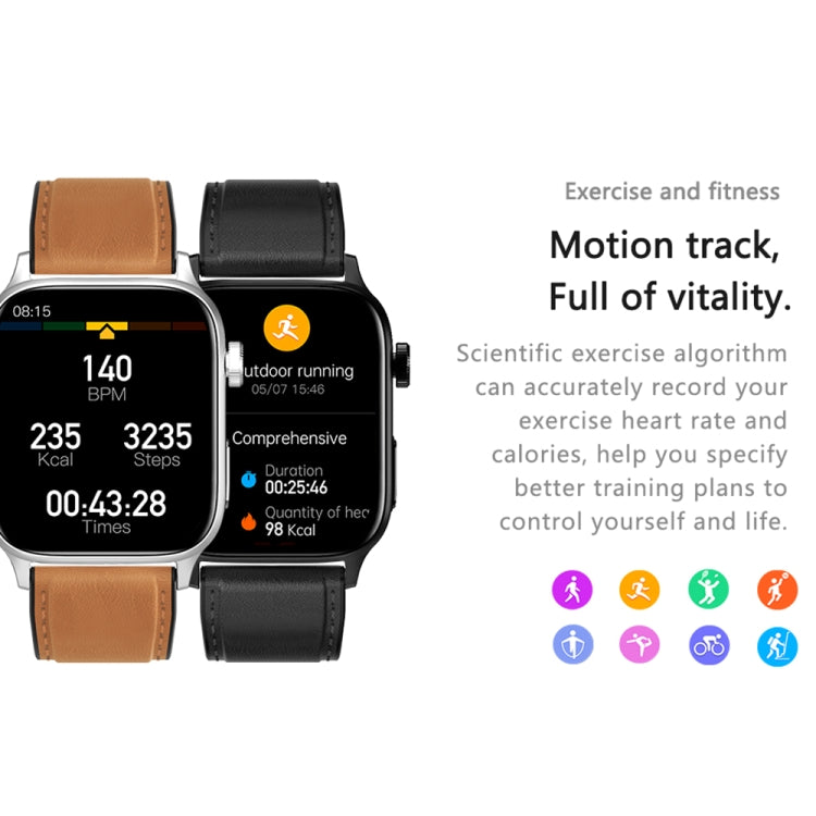 GT22 1.85 inch TFT Screen Silicone Band Health Smart Watch, Support Bluetooth Call / Plateau Blood Oxygen / Body Temperature / Arrhythmia / TI Heart Rate Monitoring(Black Silver) -  by PMC TechLife | Online Shopping South Africa | PMC TechLife