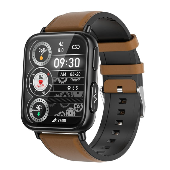 TK10 1.91 inch IP68 Water-resistant Leather Band Smart Watch Supports AI Medical Diagnosis/ Blood Oxygen / Body Temperature Monitoring(Brown)