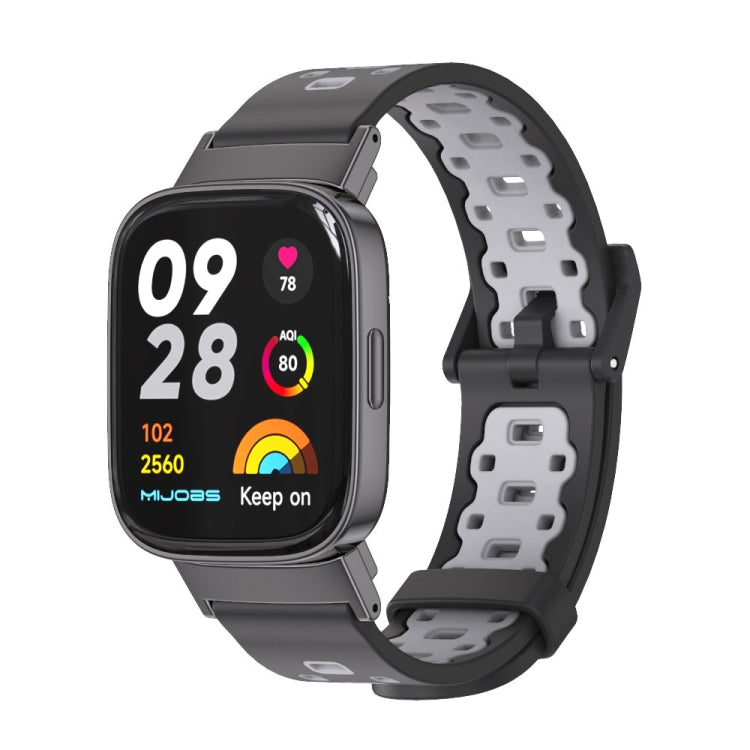 For Redmi Watch 3 Mijobs Square Hole Breathable TPU Watch Band(Black Grey) - Watch Bands by MIJOBS | Online Shopping South Africa | PMC TechLife | Buy Now Pay Later Mobicred