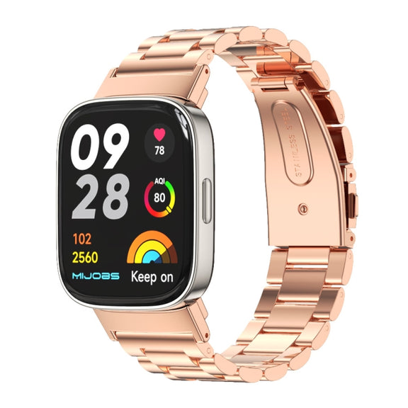 For Redmi Watch 3 Mijobs Three-Bead Metal Stainless Steel Watch Band(Rose Gold)