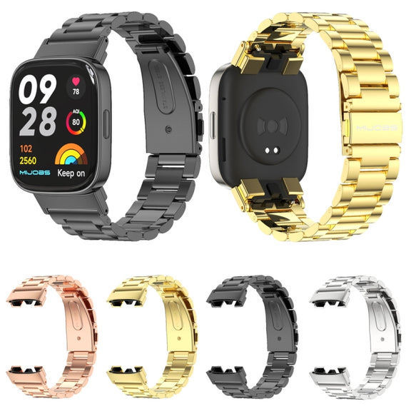 For Redmi Watch 3 Mijobs Three-Bead Metal Stainless Steel Watch Band(Rose Gold)