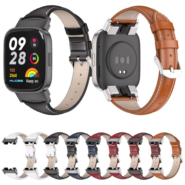 For Redmi Watch 3 Mijobs Genuine Leather Slim Watch Band(Red Silver)