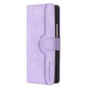 For Samsung Galaxy Z Fold4 5G Heart Pattern Skin Feel Leather Phone Case(Purple)