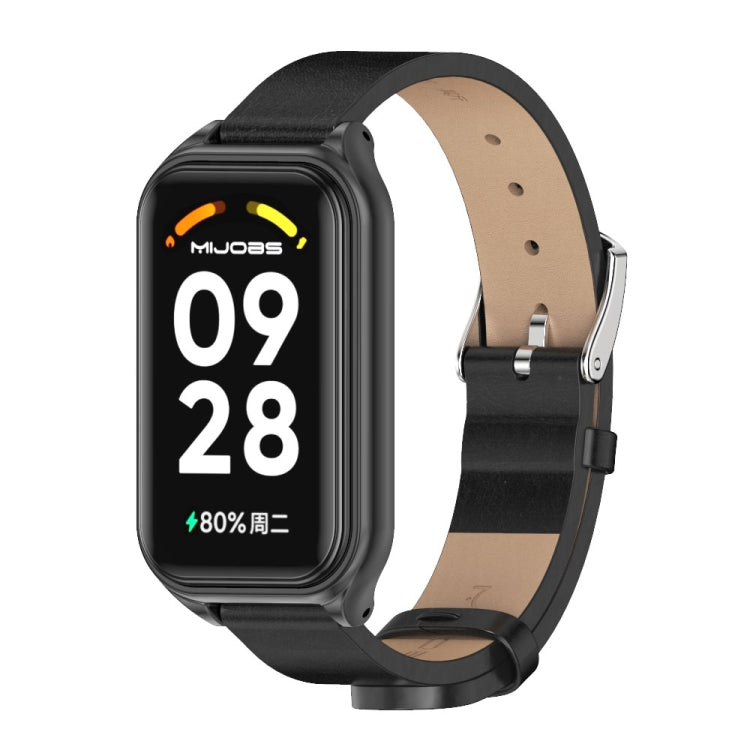 For Xiaomi Smart Band 8 Active / Redmi Band 2 Mijobs Metal Shell Microfiber PU Leather Watch Band(Black) - free shipping - PMC TechLife - Order now!