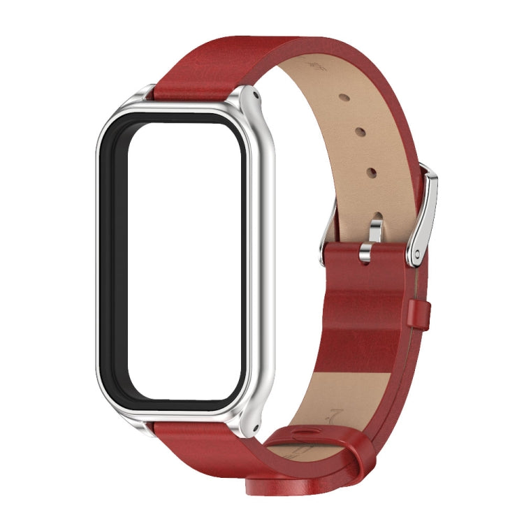 For Xiaomi Smart Band 8 Active / Redmi Band 2 Mijobs Metal Shell Microfiber PU Leather Watch Band(Red Silver) - Watch Bands by MIJOBS | Online Shopping South Africa | PMC TechLife | Buy Now Pay Later Mobicred