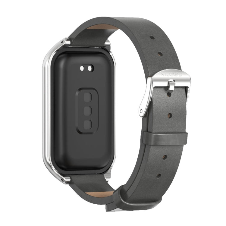 For Xiaomi Smart Band 8 Active / Redmi Band 2 Mijobs Metal Shell Microfiber PU Leather Watch Band(Grey Silver) - Watch Bands by MIJOBS | Online Shopping South Africa | PMC TechLife | Buy Now Pay Later Mobicred