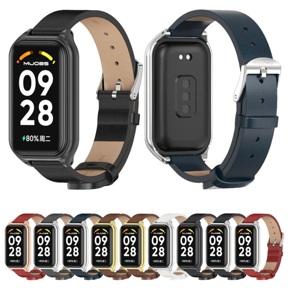 For Xiaomi Smart Band 8 Active / Redmi Band 2 Mijobs Metal Shell Microfiber PU Leather Watch Band(Red Rose Gold)