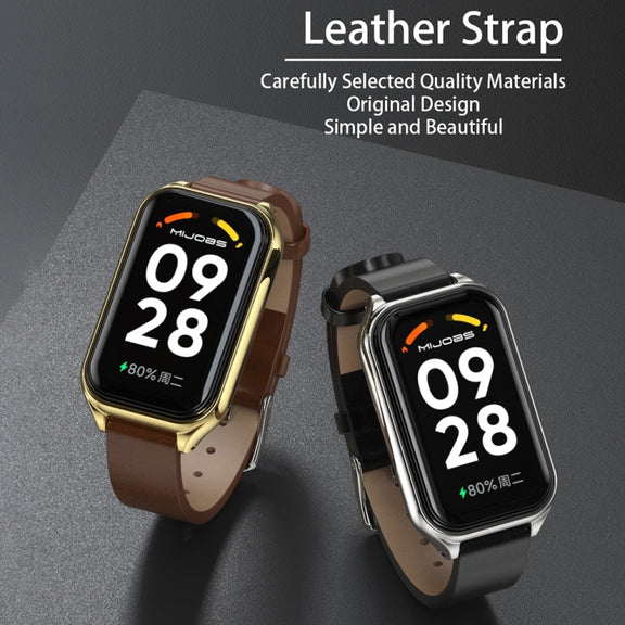 For Xiaomi Smart Band 8 Active / Redmi Band 2 Mijobs Metal Shell Microfiber PU Leather Watch Band(Red Rose Gold)