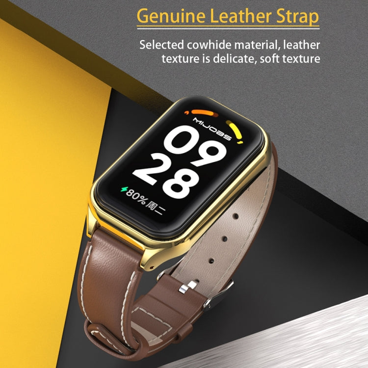 For Xiaomi Smart Band 8 Active / Redmi Band 2 Mijobs Metal Shell Microfiber PU Leather Watch Band(Grey Silver) - Watch Bands by MIJOBS | Online Shopping South Africa | PMC TechLife | Buy Now Pay Later Mobicred