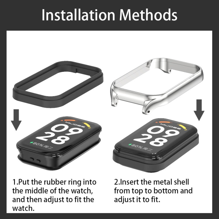 For Xiaomi Smart Band 8 Active / Redmi Band 2 Mijobs Metal Shell Microfiber PU Leather Watch Band(Black) - free shipping - PMC TechLife - Order now!