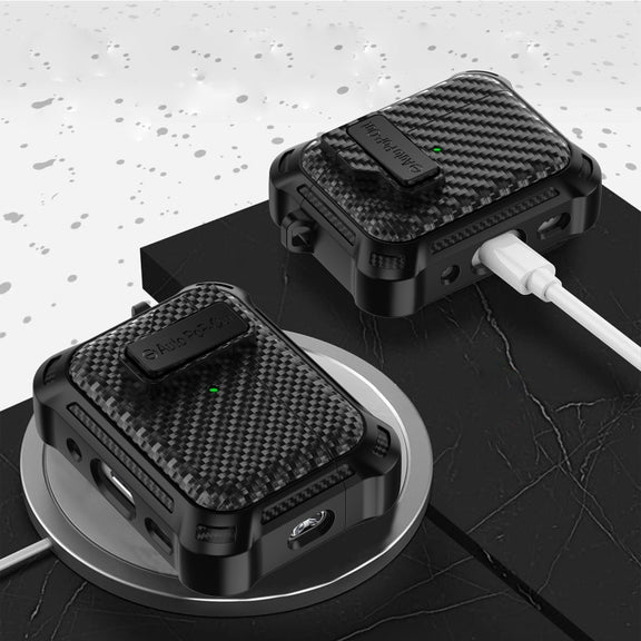 For AirPods 2 / 1 Alpha Carbon Fiber Wireless Bluetooth Earphone Protective Case(Purple)
