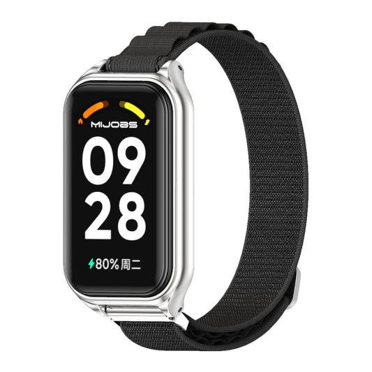 For Xiaomi Smart Band 8 Active / Redmi Band 2 Mijobs Metal Shell Nylon Breathable Watch Band(Black Silver) - free shipping - PMC Jewellery - Order now!