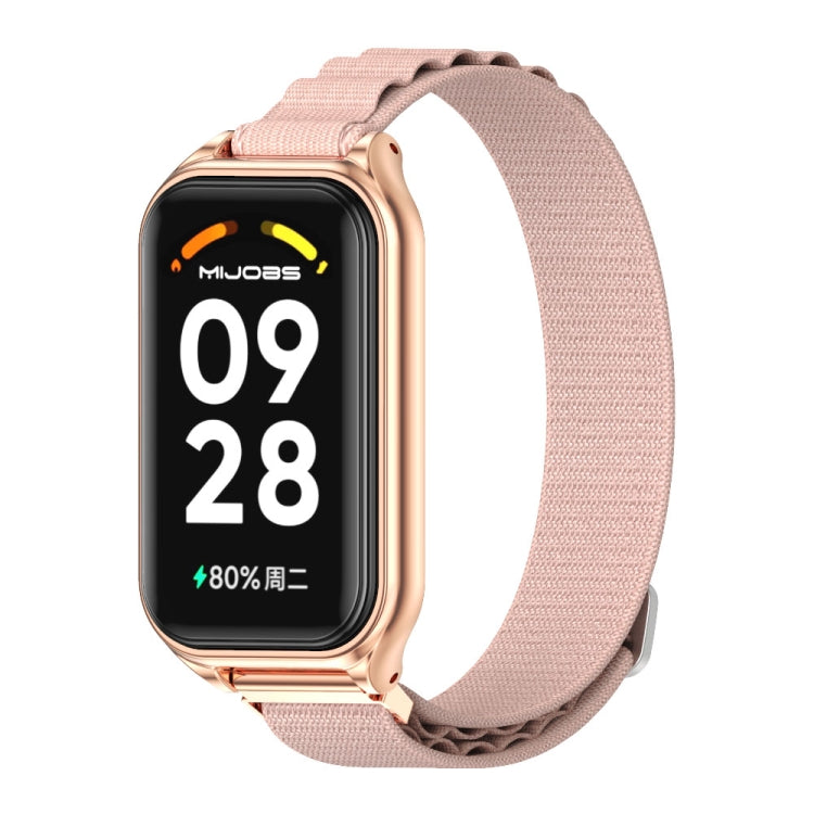 For Xiaomi Smart Band 8 Active / Redmi Band 2 Mijobs Metal Shell Nylon Breathable Watch Band(Pink Rose Gold) - free shipping - PMC TechLife - Order now!
