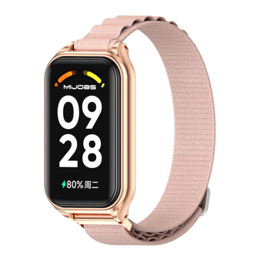 For Xiaomi Smart Band 8 Active / Redmi Band 2 Mijobs Metal Shell Nylon Breathable Watch Band(Pink Rose Gold) - free shipping - PMC Jewellery - Order now!